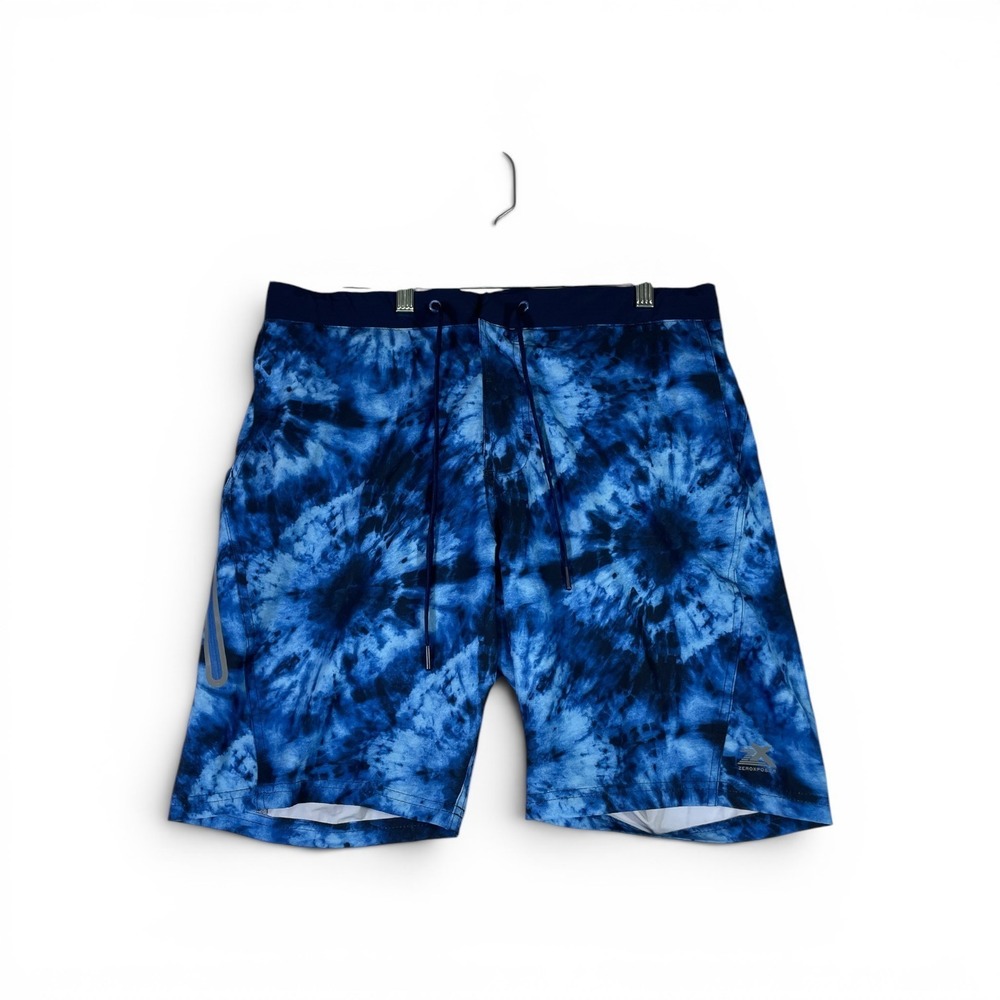 ZeroXposur Swim Trunks Mens Medium Blue Stretch Tie Dye Logo Mid Rise Drawstring